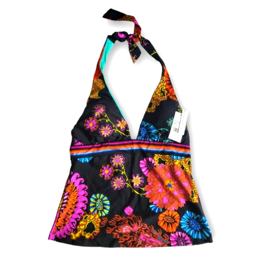 Trina Turk Swimsuit Tankini Halter Top Electric Reef Slimming Reg.$102 | Size 6